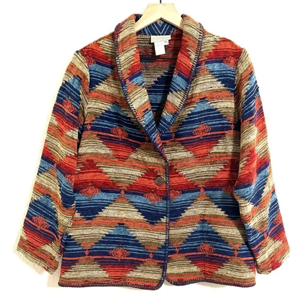 Vintage Coldwater Creek Bohemian Aztec Southwestern Blanket Jacket Size Petite S